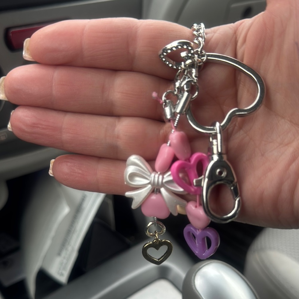 Pink and Silver Heart Keychain